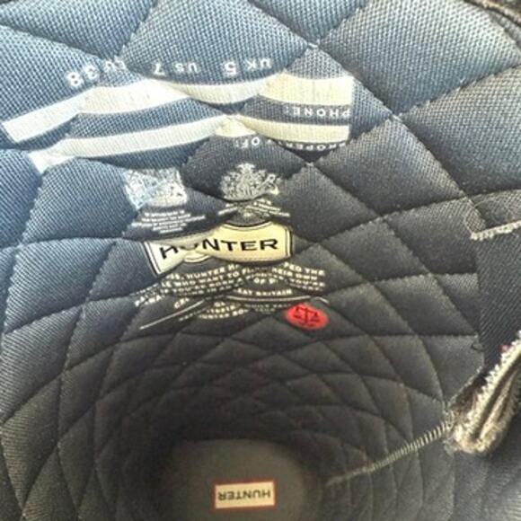 Hunter Gloss Quilted Tall Rain Boots Charcoal Rubber Waterproof 7 Women EUC - Picture 9 of 15